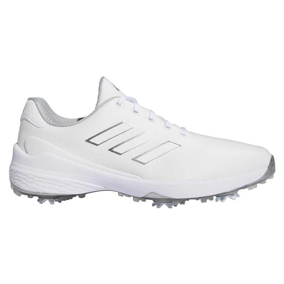 (UK 11, White/Dark Silver/Silver) adidas Golf LG23 Lightweight Recycled Spiked Traxion Golf Shoes