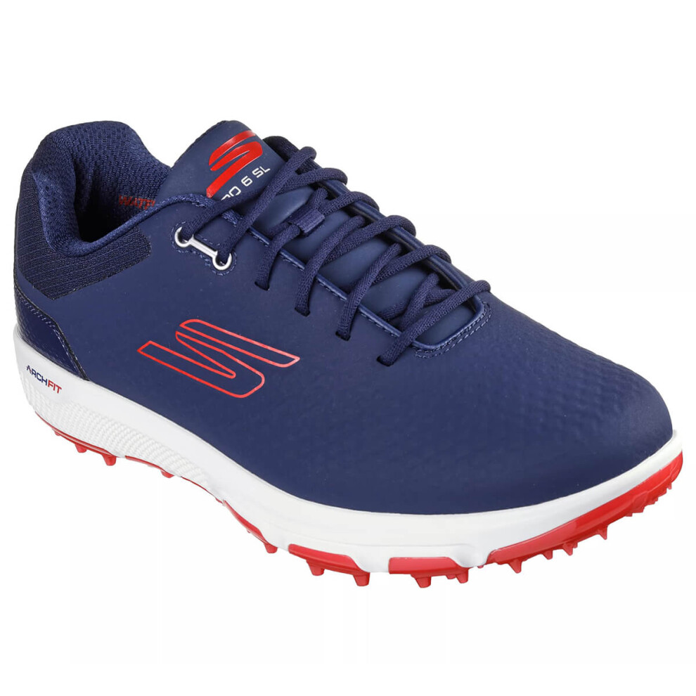 (UK 10, Navy/Red) Skechers Mens 2024 Go Golf Pro 6 Spikeless Arch Fit Waterproof Golf Shoes