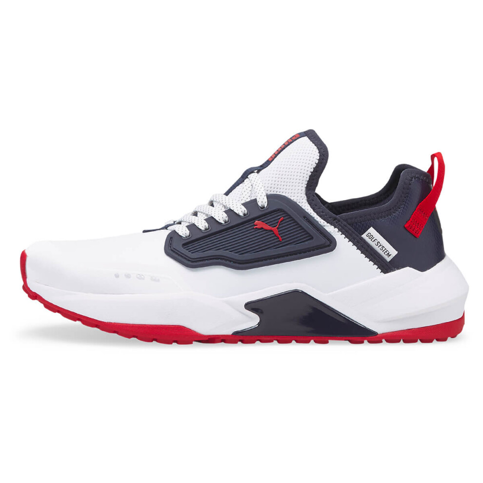 (UK 7.5, White/Navy Blazer/Ski Patrol) Puma Golf Mens GS.One Spikeless Chunky Comfort Branded Golf Shoes