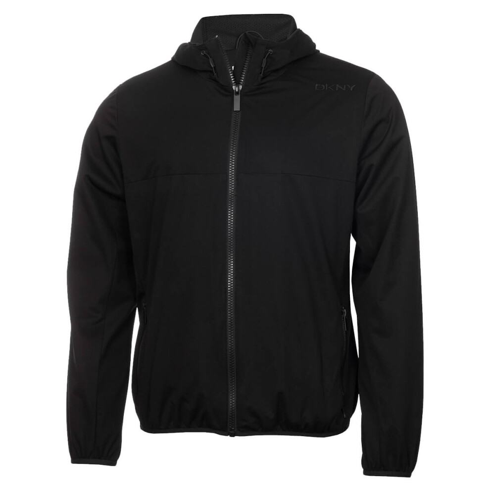 (L, Triple Black) DKNY Mens 2021 Down Wind Stretch Breathable Water Resistant Lightweight Jacket