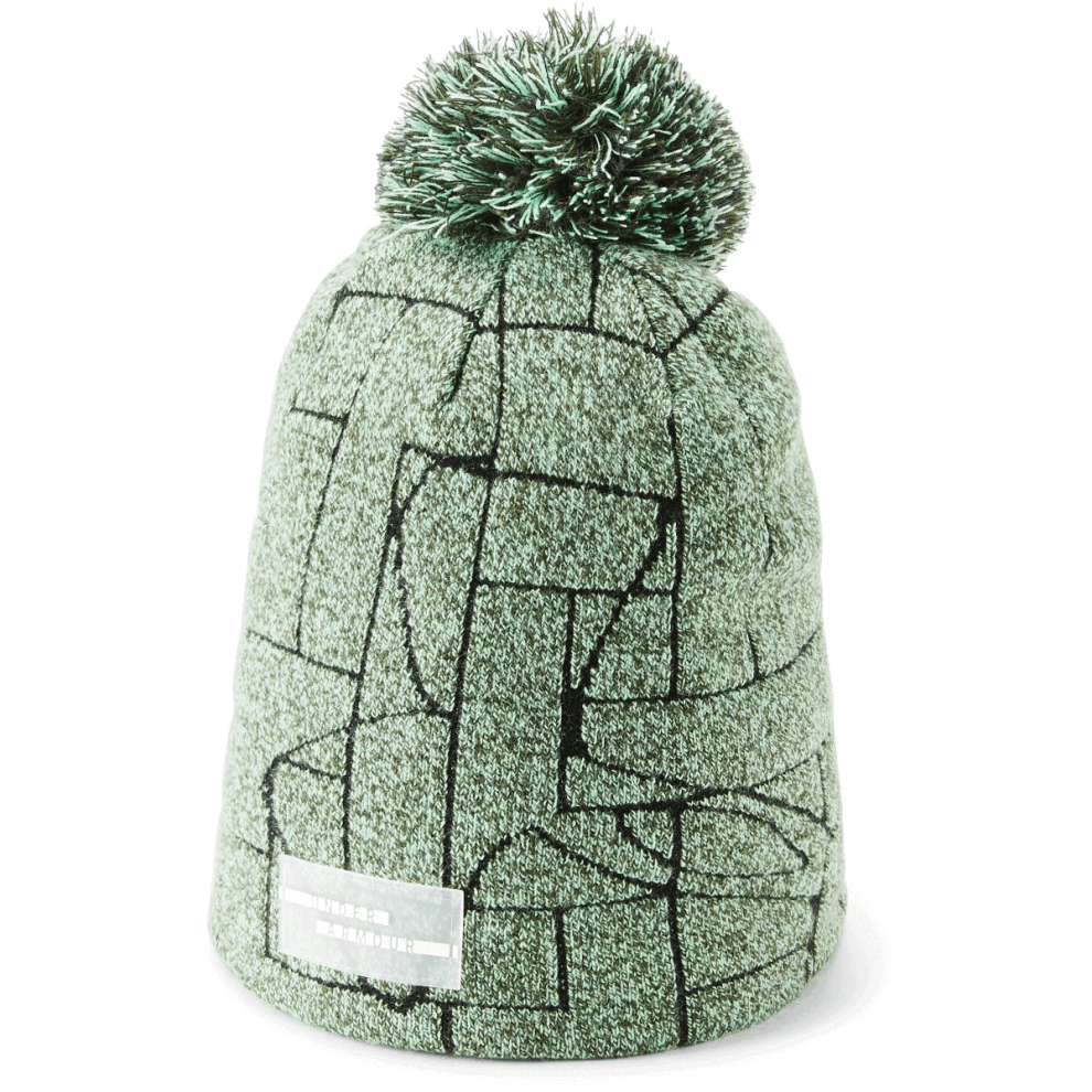 (One Size, Artillery Green) Under Armour Womens UA Graphic Soft Knit Warm Comfy Ribbed Pom Beanie Hat