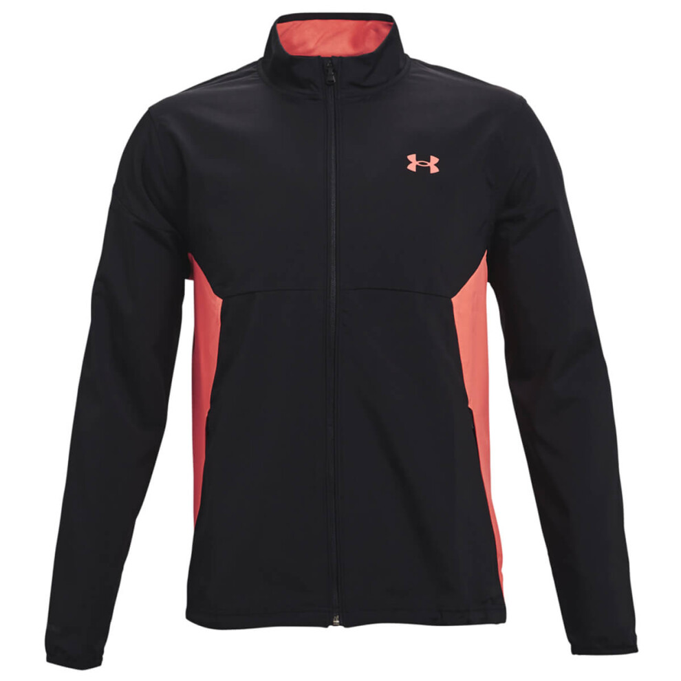 (S, Black/Venom Red) Under Armour Mens 2021 Storm Windstrike Full Zip Stretch Windproof Golf Jacket