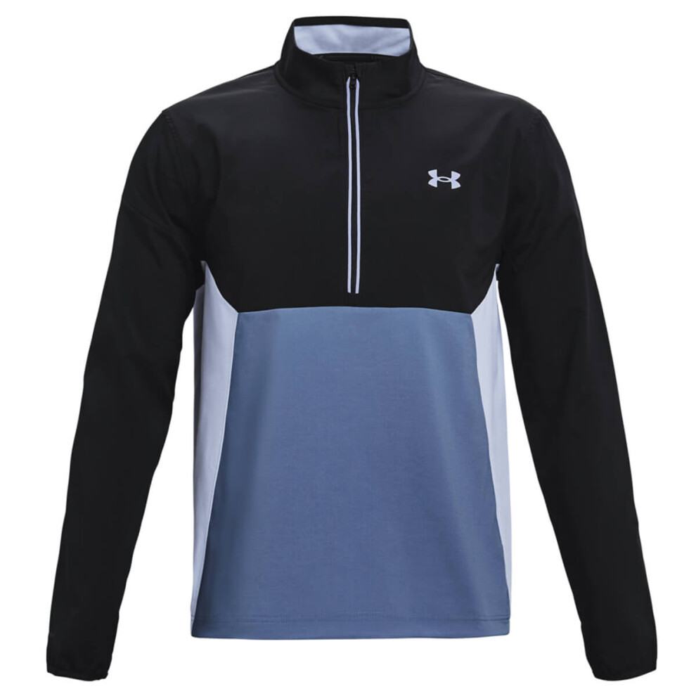 (S, Mineral/Black/Isotope Blue) Under Armour Mens 2021 Storm Windstrike Half Zip Stretch Windproof Golf Sweater