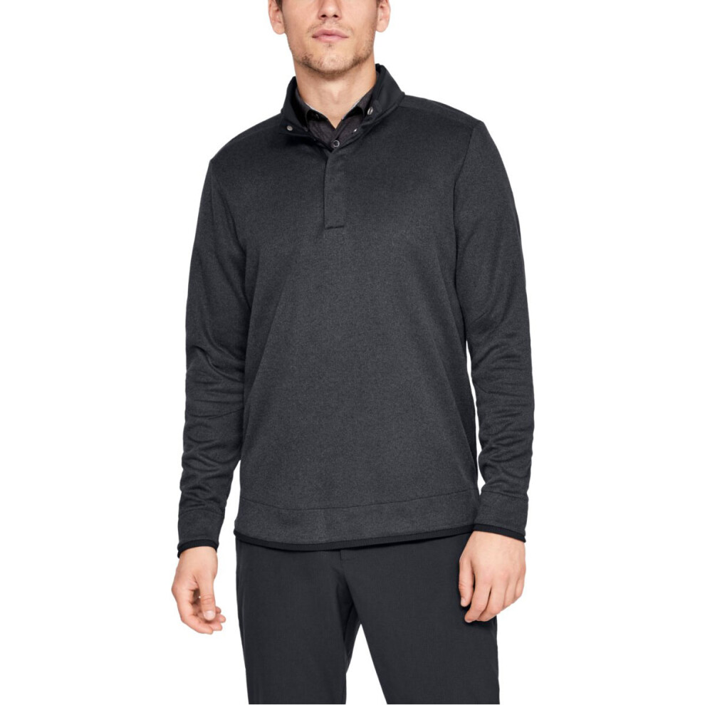 (SM, Black) Under Armour Mens UA Storm Heather Snap Water Repellent Mock Pullover