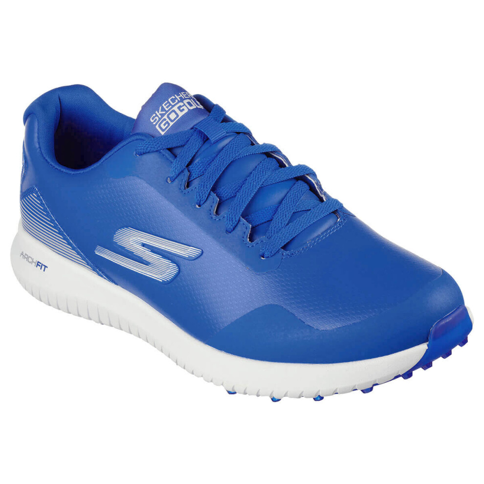 (UK 9.5, Blue) Skechers Mens 2023 Go Golf Max 2 Waterproof Light Spikeless Arch Fit Golf Shoes