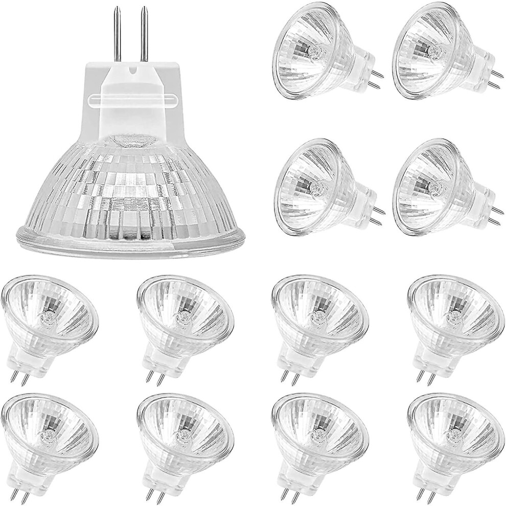 MR11 Halogen Bulbs (Pack of 12), GU5.3 Halogen Lamp 12V 35W, Mr11 GU5.3 Bulb Glass Cover for Ceiling Light, 2 Pin Halogen Bulb 2700K Warm White