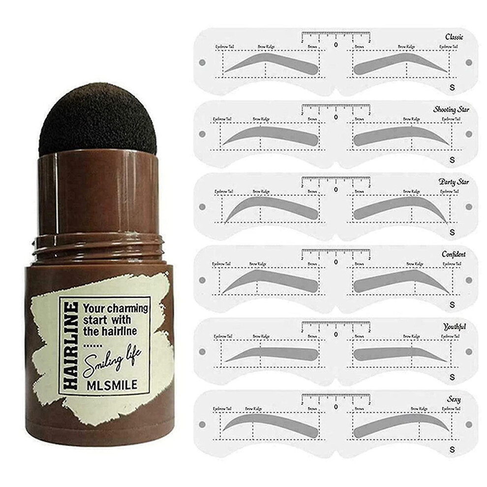 (Black) Eyebrow Stamp Shaping Kit Reusable Makeup Brow Powder Stencil Portable Waterproof Cosmetic Set