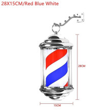 (28cm red blue white, Eu) Rainproof barber pole led light rotating hair salon sign wall mount energy saving wall lamp retro style for outdoor indoor