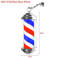 (38cm red blue white, Us) Rainproof barber pole led light rotating hair salon sign wall mount energy saving wall lamp retro style for outdoor indoor