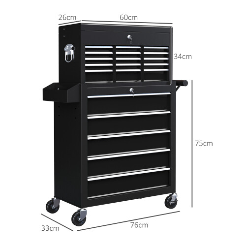 Homcom HOMCOM Rolling Tool Chest Lockable Roller Cabinet with with 14 Drawers Black 1