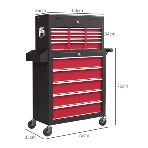Homcom HOMCOM Rolling Tool Chest Lockable Roller Cabinet with with 14 Drawers Red 1