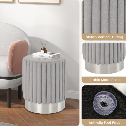 Costway Round Velvet Ottoman Footrest Tufting Vanity Stool Grey 2