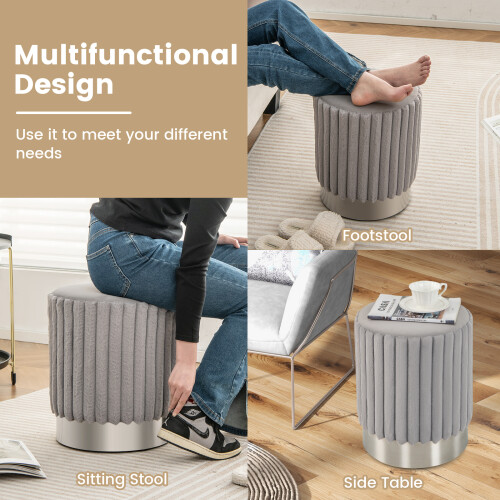 Costway Round Velvet Ottoman Footrest Tufting Vanity Stool Grey 1