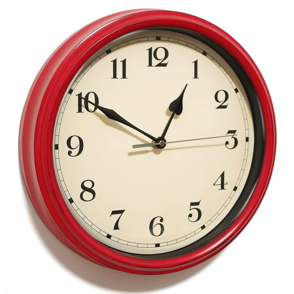 Rustic Wall Clock,11 Inch Country Style Silent Clock(red)