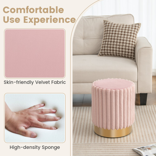 Costway Round Velvet Ottoman Footrest Tufting Vanity Stool Pink 2