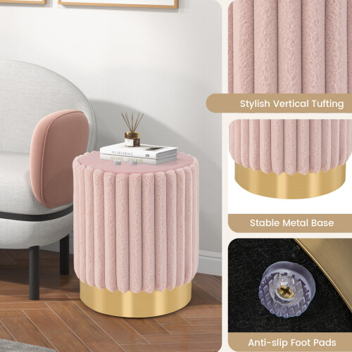Costway Round Velvet Ottoman Footrest Tufting Vanity Stool Pink 1