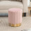 Costway Round Velvet Ottoman Footrest Tufting Vanity Stool Pink 5