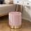 Costway Round Velvet Ottoman Footrest Tufting Vanity Stool Pink 7
