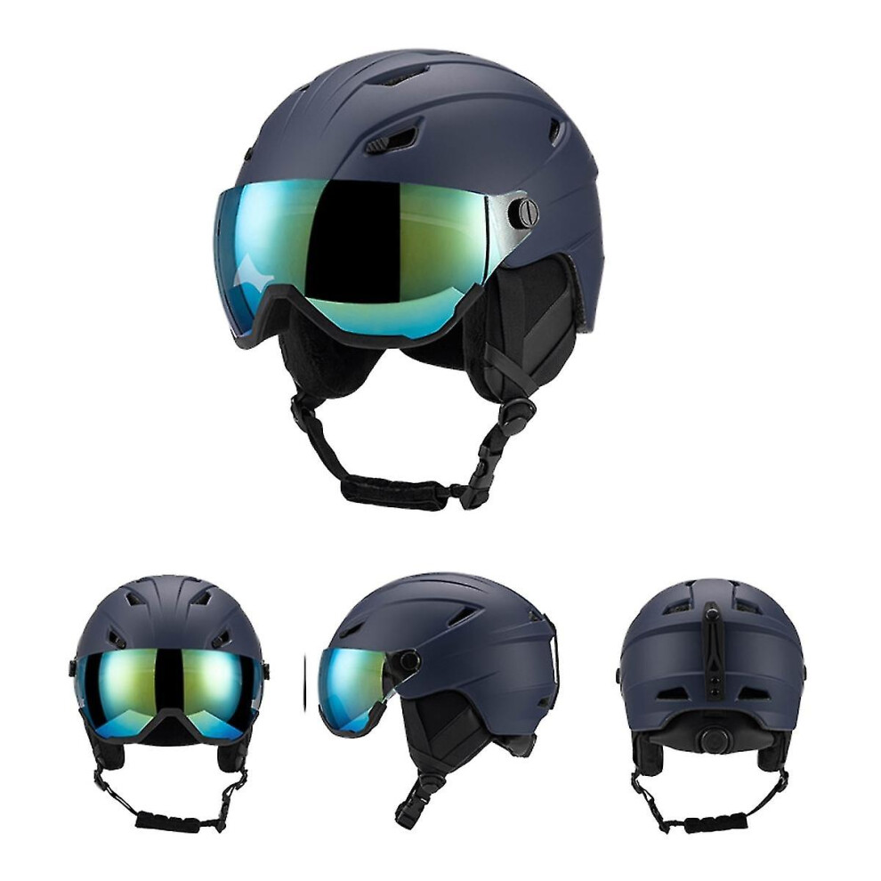 (NAVY, S) Ski Helmet With Ski Goggles, Snowboard Helmet And 2-in-1 Visor Goggles Set