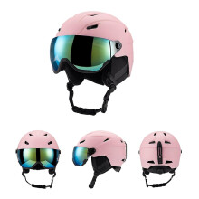 (PINK, L) Ski Helmet With Ski Goggles, Snowboard Helmet And 2-in-1 Visor Goggles Set
