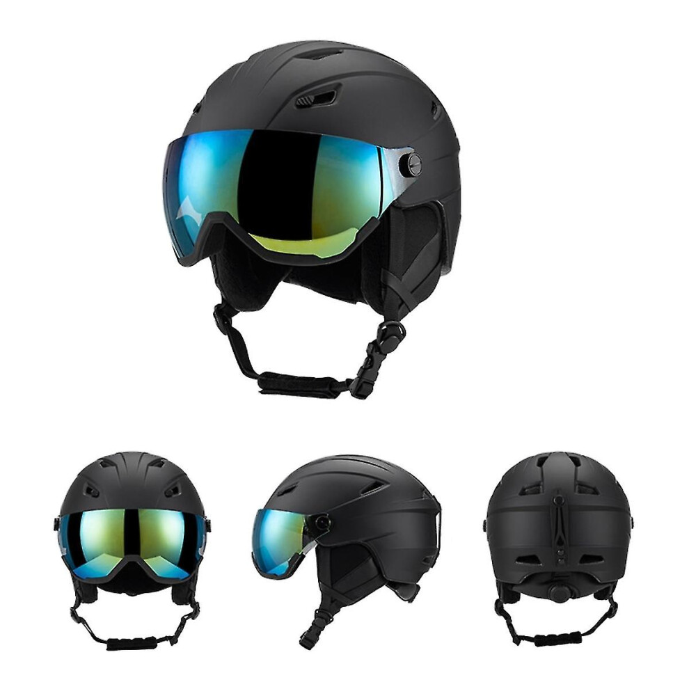 (BLACK, M) Ski Helmet With Ski Goggles, Snowboard Helmet And 2-in-1 Visor Goggles Set