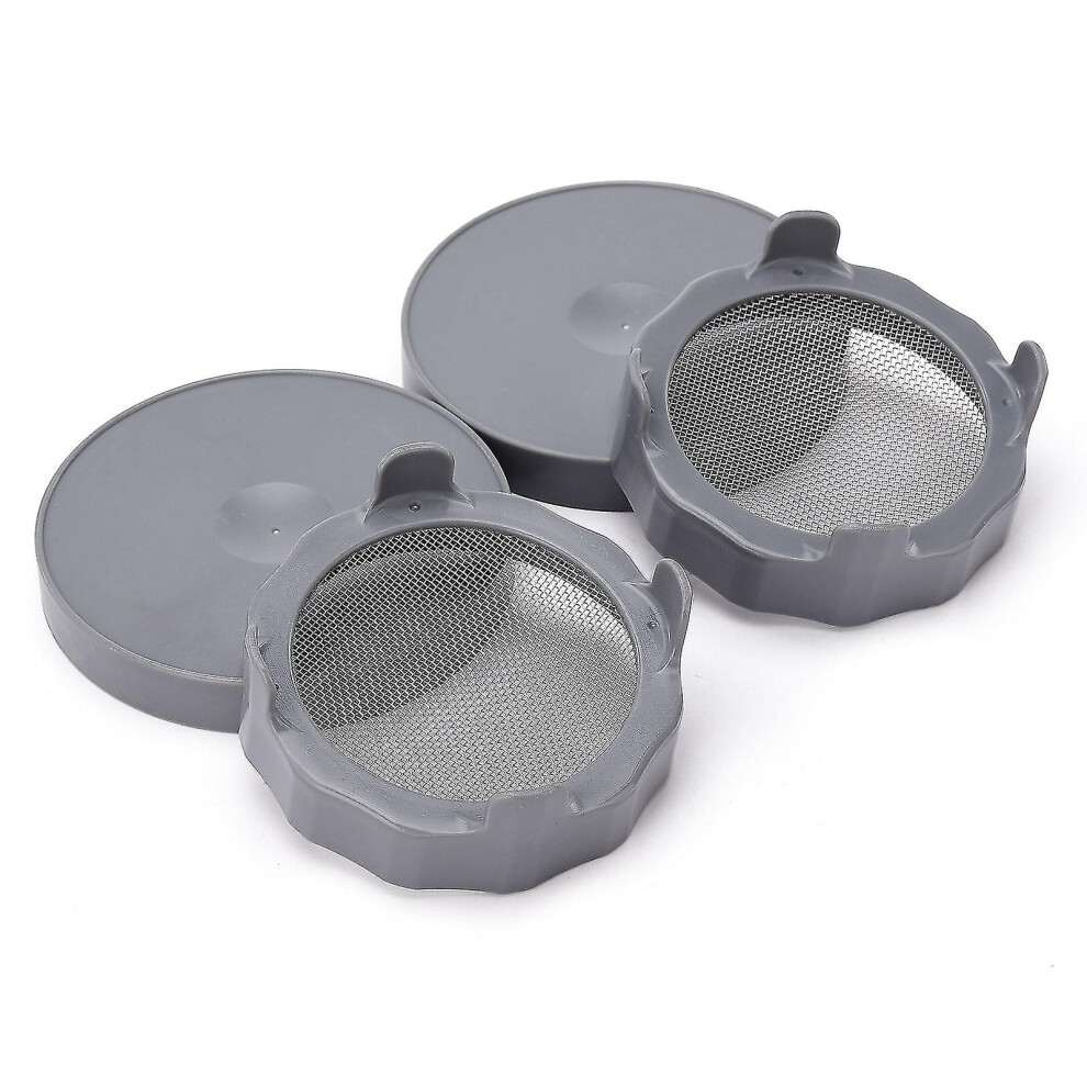 (Grey, 4pcs) Sprouting Lids, Plastic Sprout Lid With Stainless Steel Screen For Wide Mouth Mason Jars