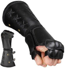 (Black) Steampunk Samurai Leather Bracer Long Glove Viking Wrist Guard Cuff Medieval Armor Gauntlet Archer Costume Cosplay For Men Women