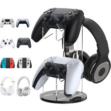 Universal Gamepad And Headset Holder, 2 In 1 Gamepad Holder, Storage Organizer For Ps5, Ps4, Xbox One, Xbox Series, Gaming Accessories, Black And Clea