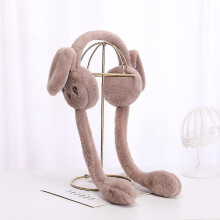 (Khaki) Plush Earmuffs Rabbit Ears Moveable Ears Ear Warmers Pink Rabbit Ears Headband Winter Warm Ear Protection