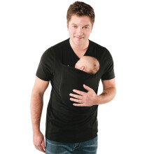(XXL) Baby Carrier Kangaroo Big Pocket Vest T-shirt Men's Care Bonded Shirt Black