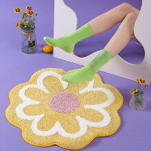 (Yellow) Flower Round Rug Super Soft Flocking Plush Floor Rug Living Room Non Slip Carpet Sofa Bedside Rugs Baby Crawling Mat Doormat Rug