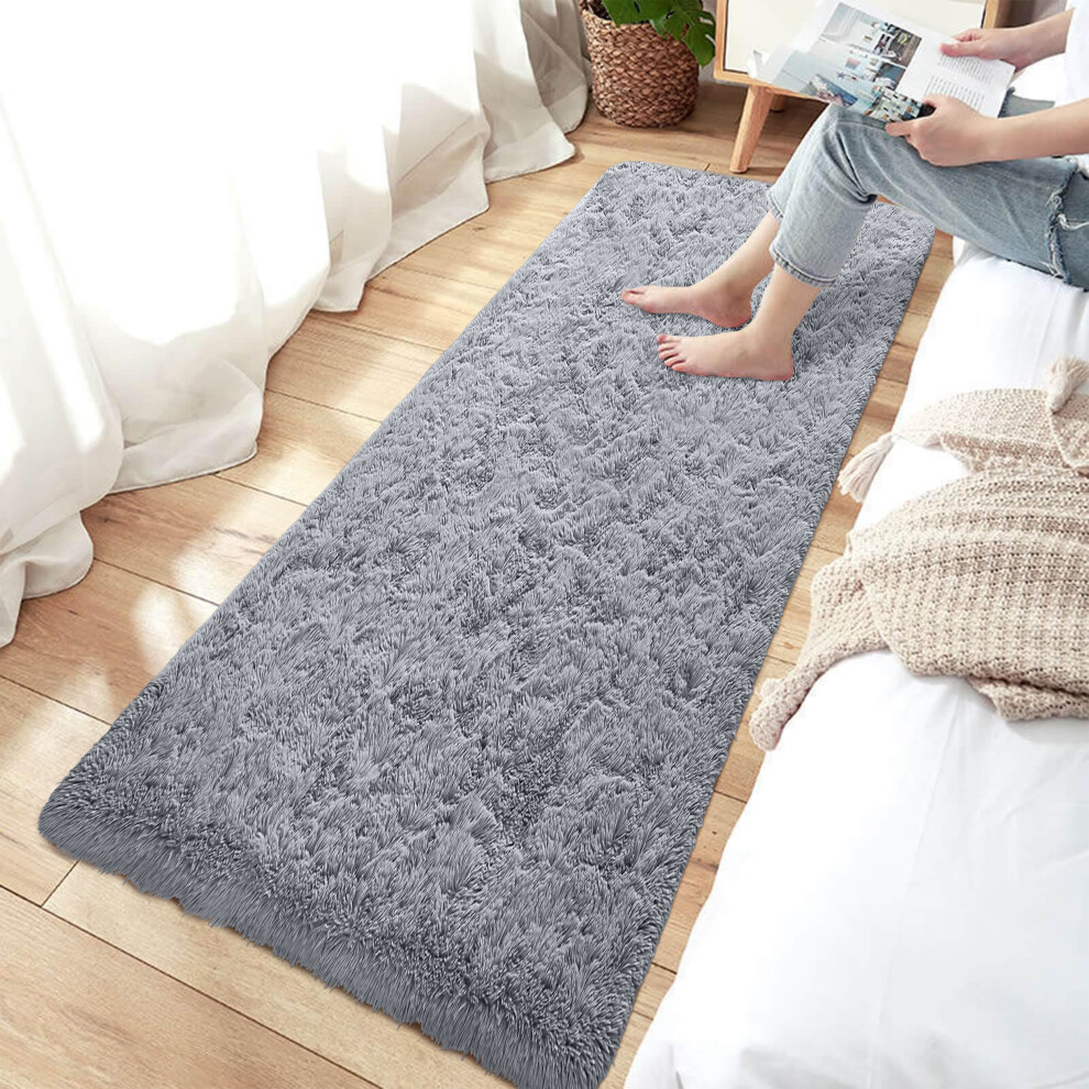 (60x220 cm (2ft x 7ft 7in)- Runner Rug/Carpet) Non Slip Rugs Living Room Bed Room Shaggy Grey Rug