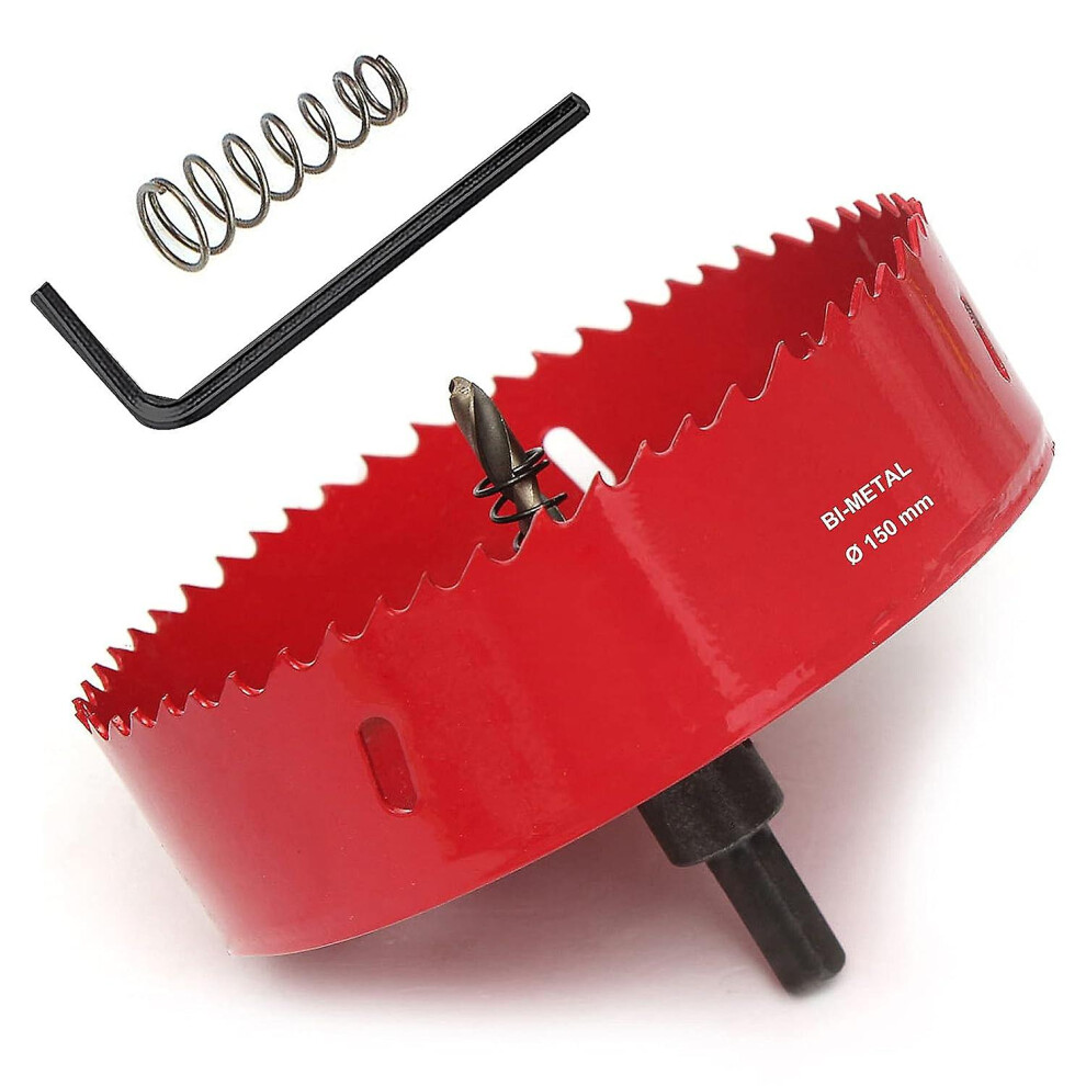 (Red 150mm 5.91 inch) 15-200mm Hss Bi-metal Hole Saw With Corn Hole Drilling Cutter 18mm Hole Cutter For Stainless Steel Metal Wood Plastic Drywall Fiberboard 070 Inch 1pcs
