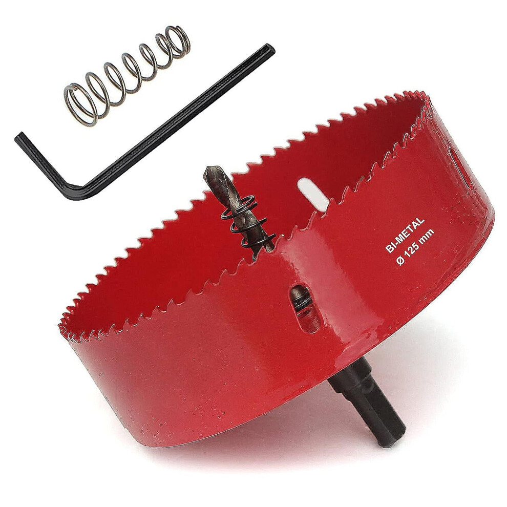 (Red 125mm 4.92 inch) 15-200mm Hss Bi-metal Hole Saw With Corn Hole Drilling Cutter 18mm Hole Cutter For Stainless Steel Metal Wood Plastic Drywall Fiberboard 070 Inch 1pcs