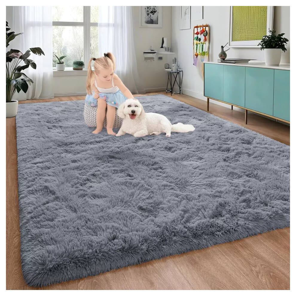 (160cm x 230cm (5ft 4in x 7ft 8in)- Large Area Rug/Carpet) Non Slip Rugs Living Room Bed Room Shaggy Grey Rug