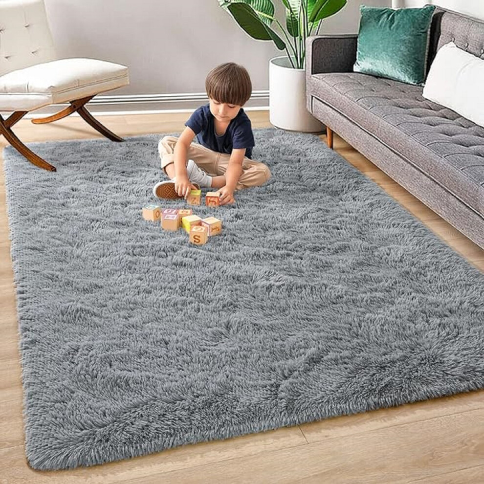 (120cm x 170cm (4ft x 5ft 8in)- Small Area Rug/Carpet) Non Slip Rug Living Room Bed Room Shaggy Grey Rug