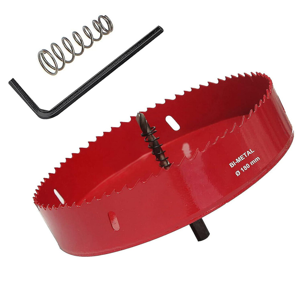 (Red 180mm 7.09 inch) 15-200mm Hss Bi-metal Hole Saw With Corn Hole Drilling Cutter 18mm Hole Cutter For Stainless Steel Metal Wood Plastic Drywall Fiberboard 070 Inch 1pcs