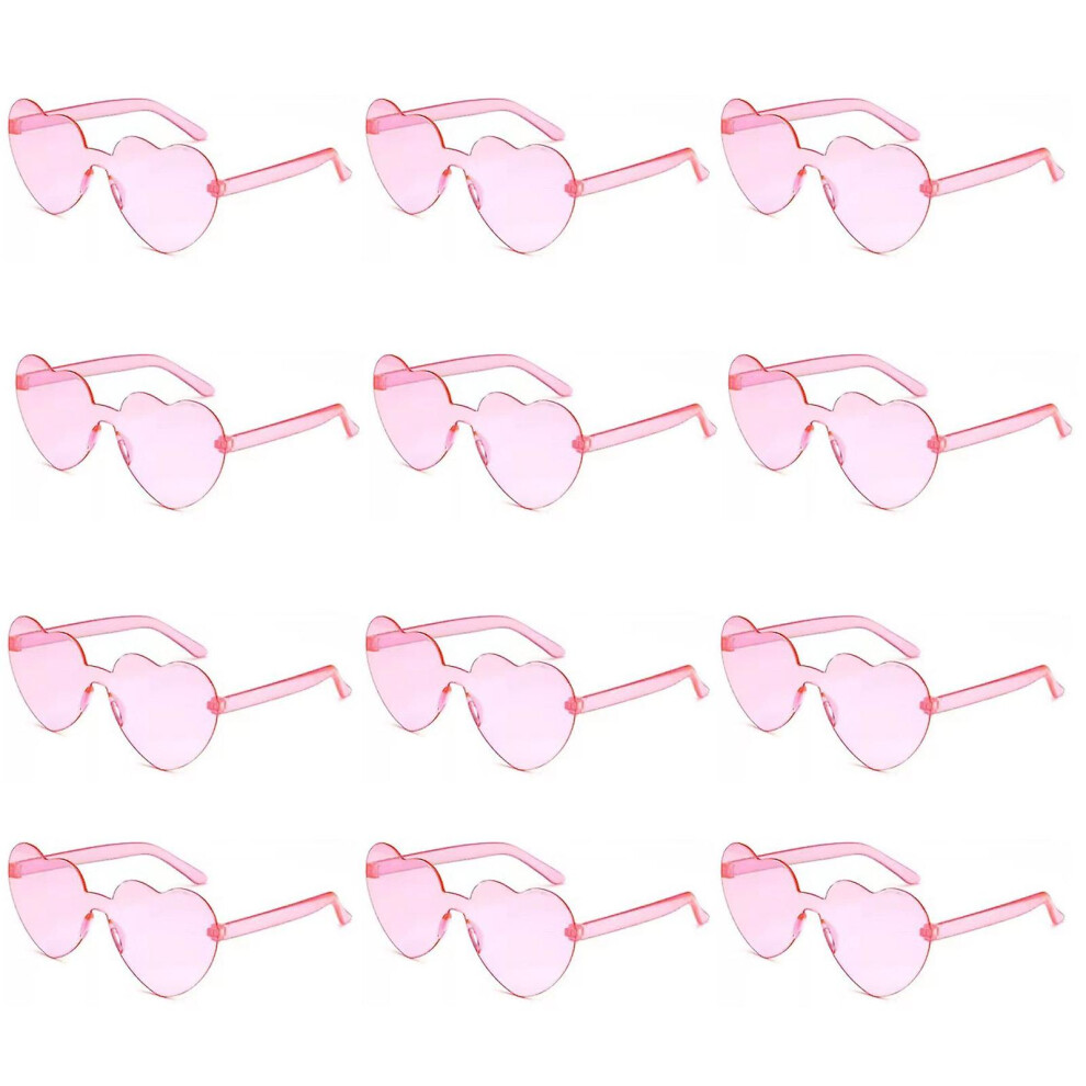 (Pink) 12 Pairs Heart Shape Sunglasses, Rimless Heart Glasses Bachelorette Sunglasses Transparent Candy Color Heart Sunglasses For Women Teens Party F-image-OPC-PDWZBXD-NEW