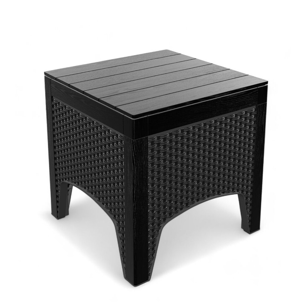 Black Rattan Square Coffee Table Wood Look Top Outdoor Bistro Garden