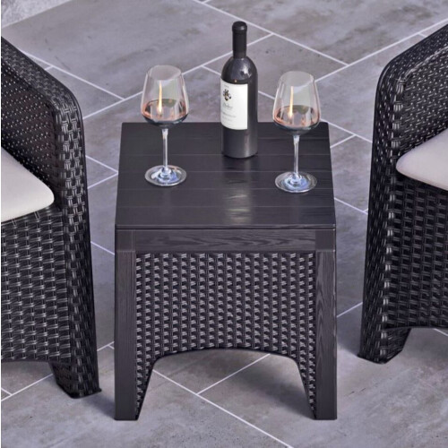 Rattan Effect Square Garden Side Table - Black 1