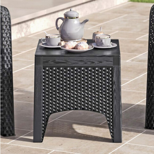 Rattan Effect Square Garden Side Table - Black 2