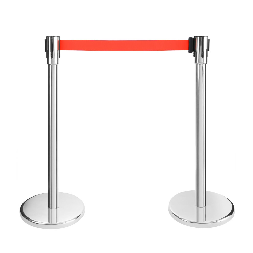 AREBOS Personal guidance system | 2 pieces | chrome barrier tapes | red | 190cm | 5 kg base plate | can be used indoors and outdoors