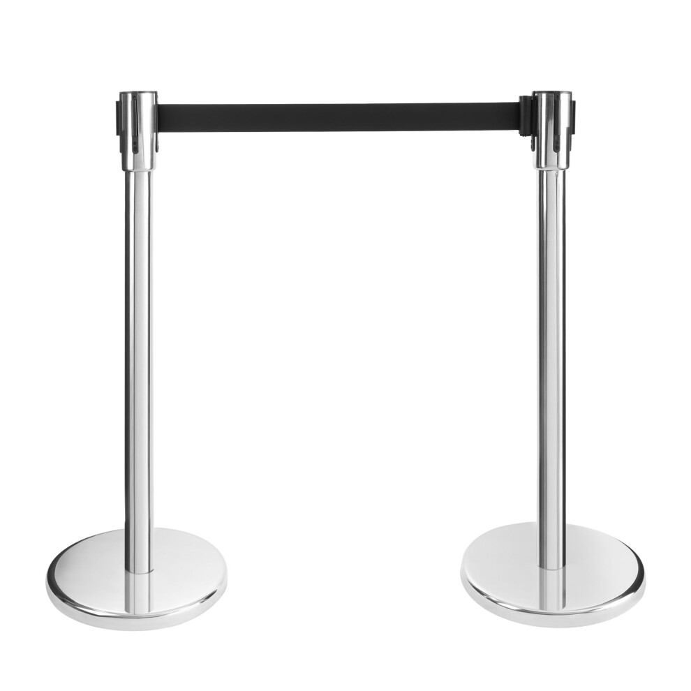AREBOS 2X Crowd Control Barriers Airport Queue Retractable Crowd Barriers Control + Belt Black
