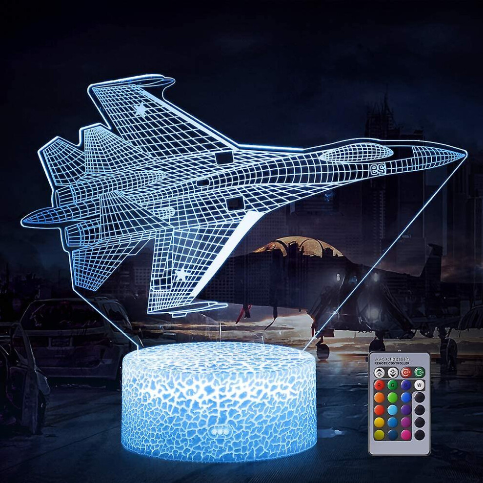 3d Airplane Night Light, Fighter Plane 3d Led Illusion Lamp 16 Colors Changing With Remote Control