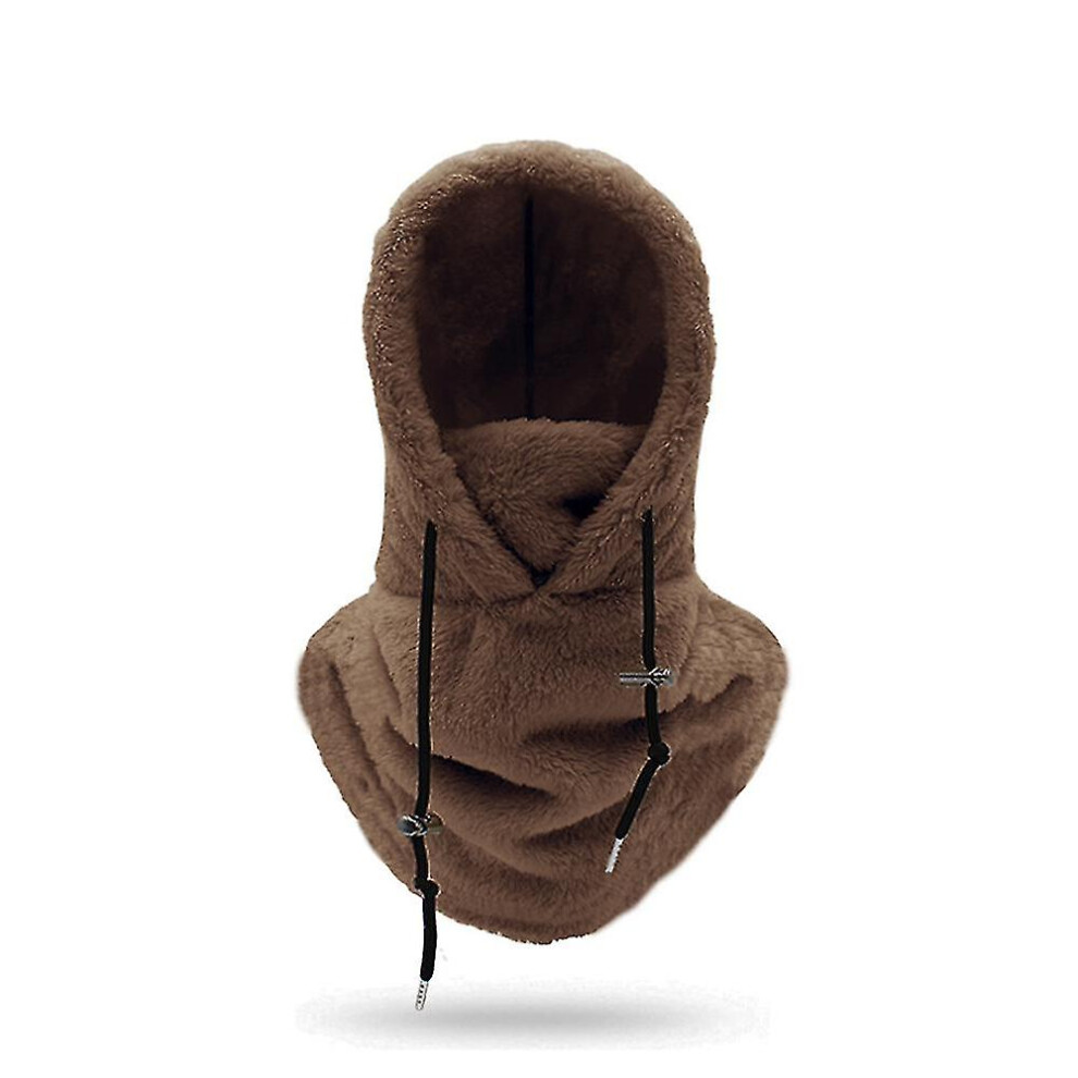 (Dark ) Sherpa Hood Ski Mask Winter Balaclava Drawstring Windproof Adjustable Warmer Hood Cover Hat Scarf Brown 3010291088554