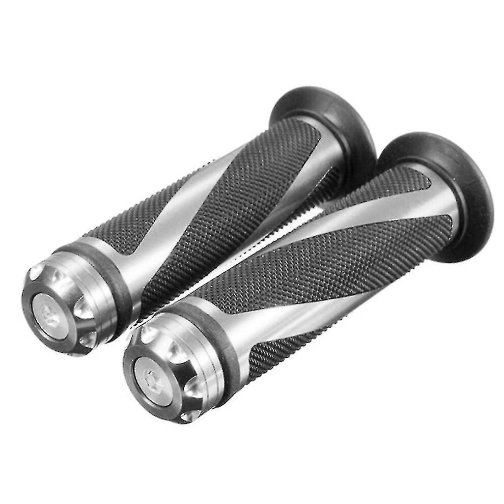 (Silver) 2Pcs Motorcycle Electrombile Aluminum Rubber Handlebar Grip Cover Silver 3010291089810