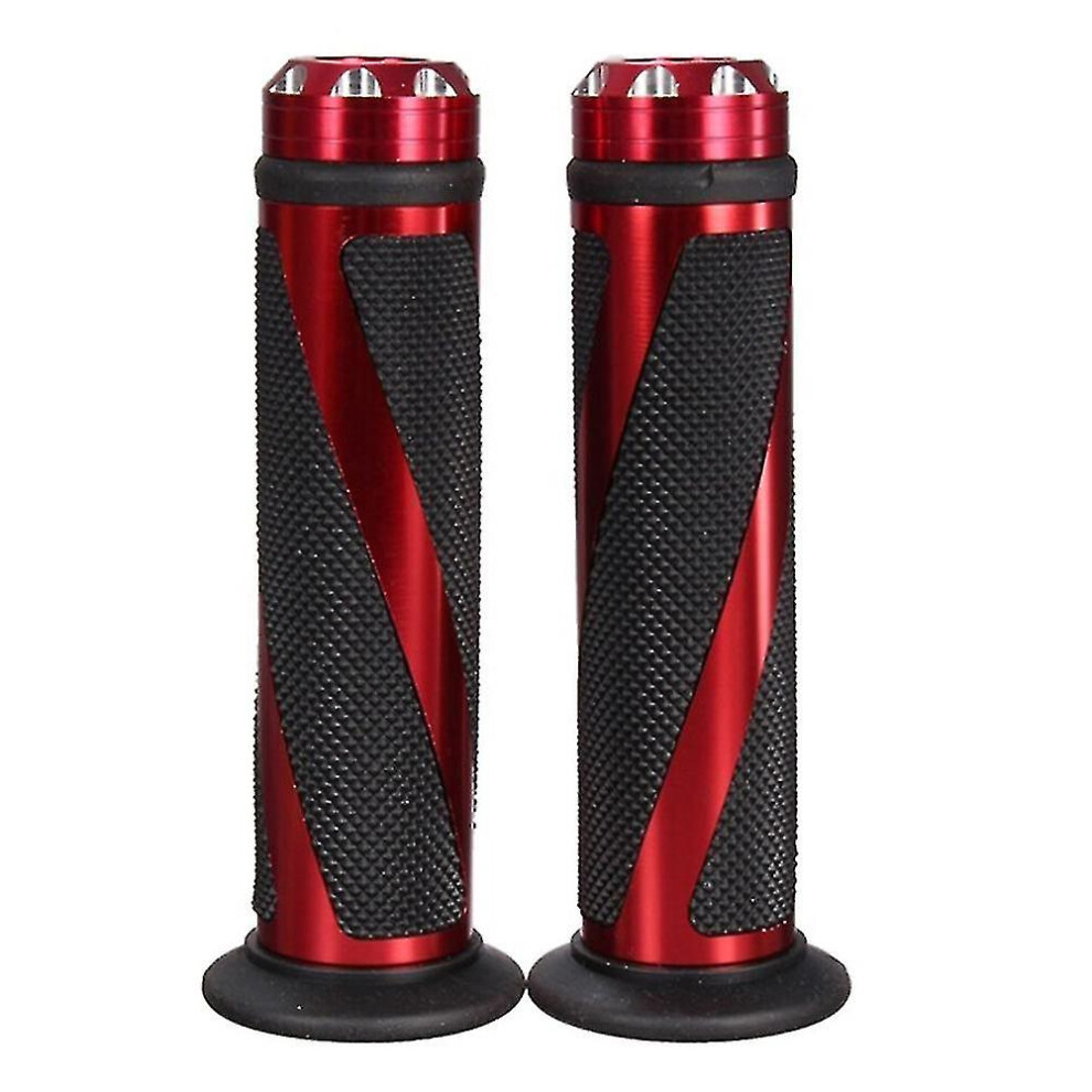 (Red) 2Pcs Motorcycle Electrombile Aluminum Rubber Handlebar Grip Cover Red 3010291089834