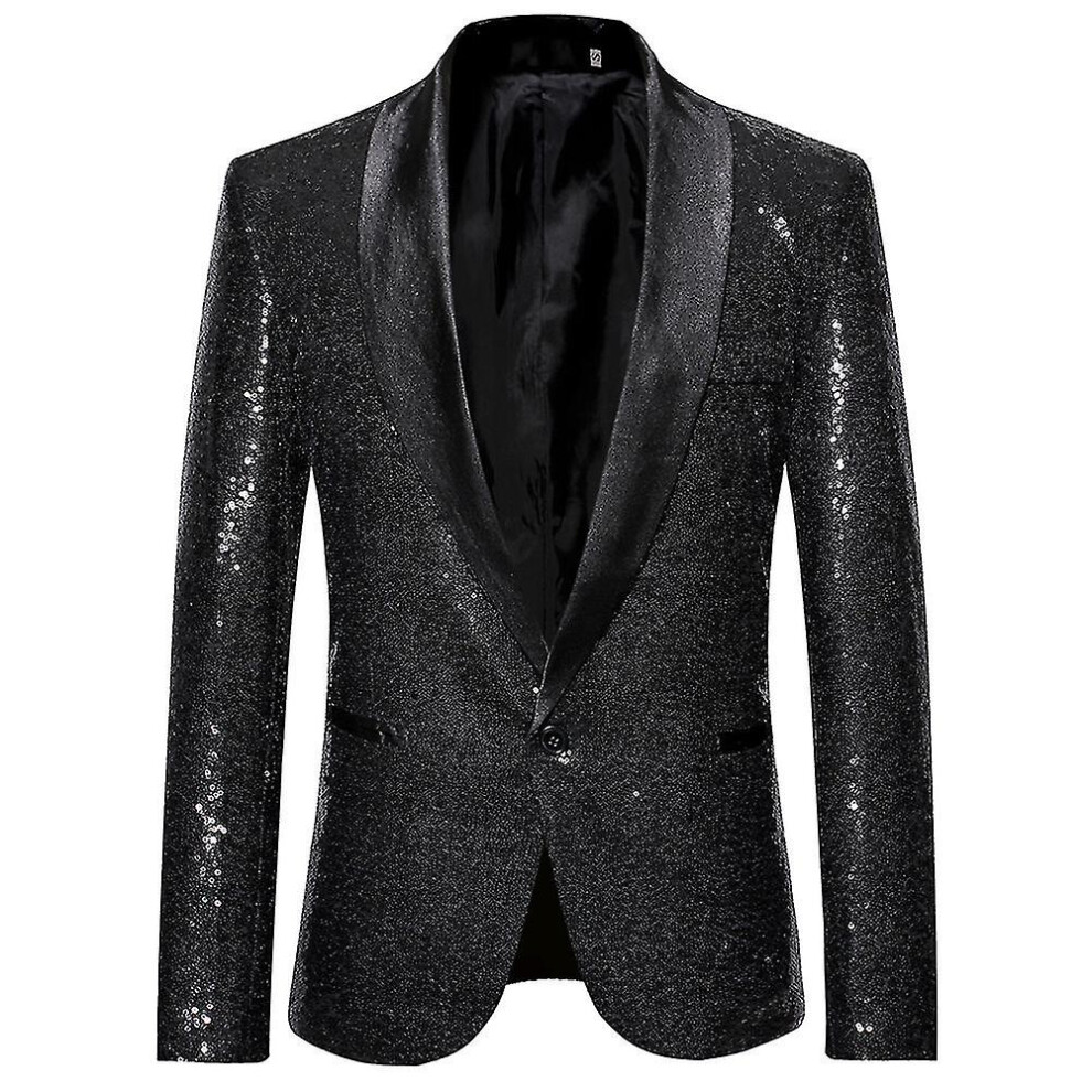 (black, L) Mens Fashion Sequin Casual Blazer Wediing Celebration Suit Jacket