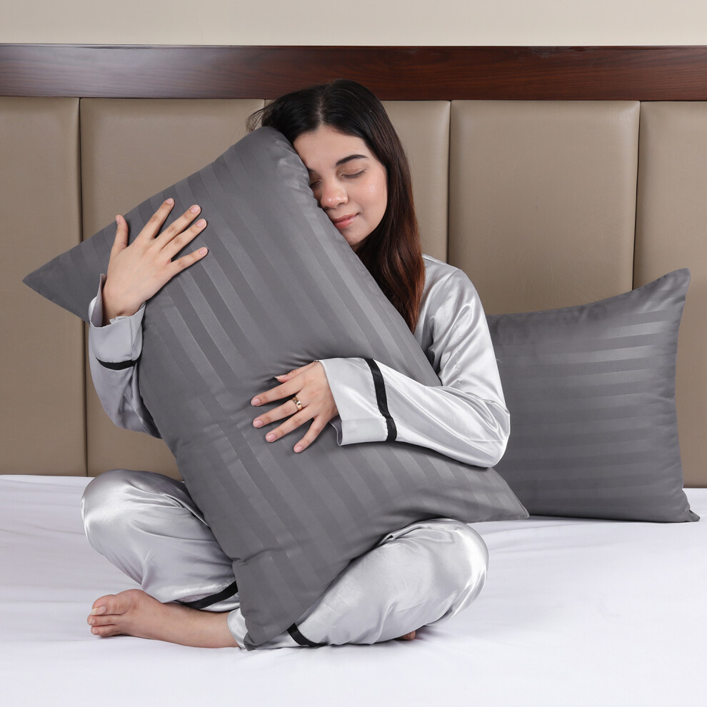 Imperial Rooms (, 2-Pack Pillowcase Satin Stripe) Stripe Duvet Cover Set Bed Quilt & Pillowcase Pair Grey