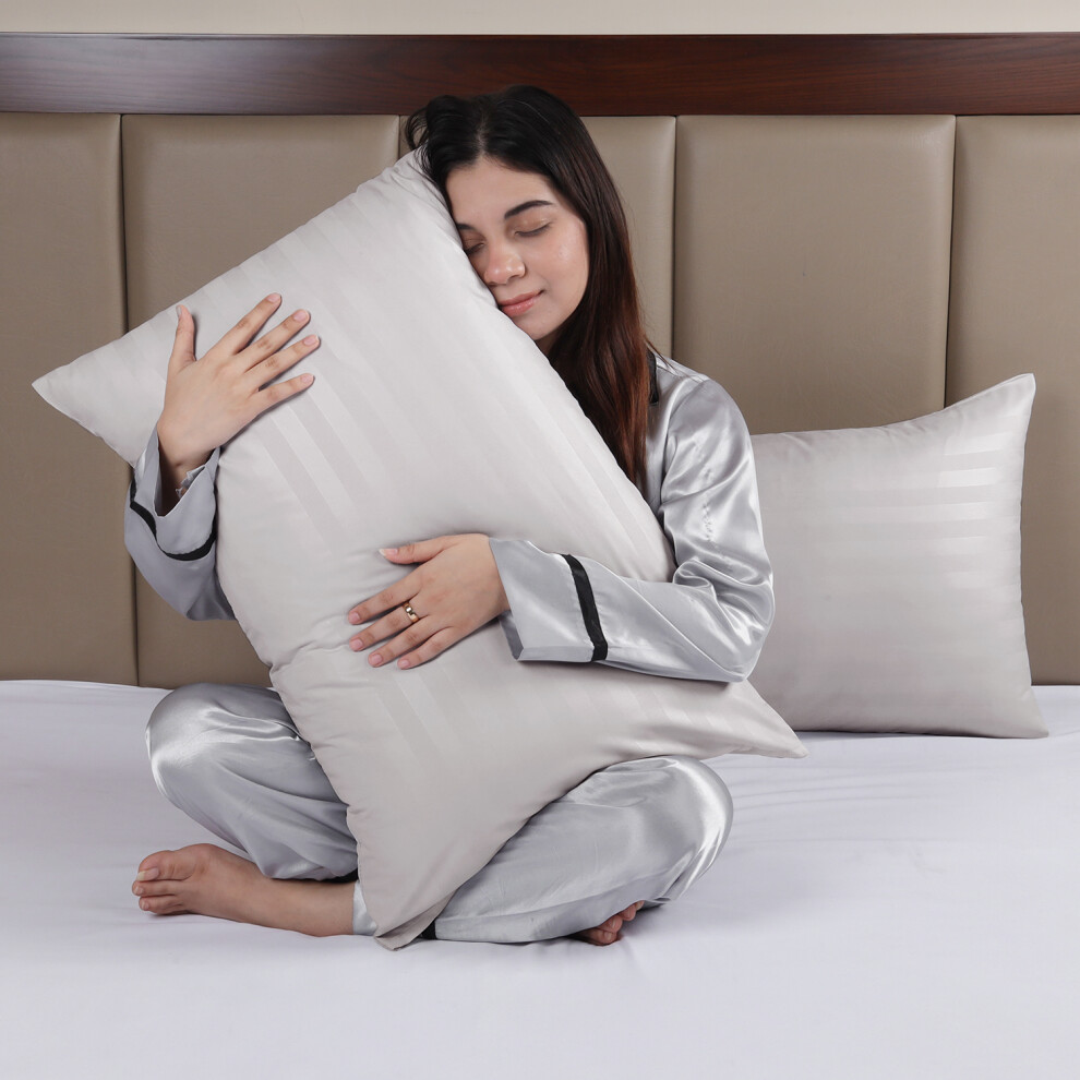 Imperial Rooms (, 2-Pack Pillowcase Satin Stripe) Stripe Duvet Cover Set Bed Quilt & Pillowcase Pair Silver